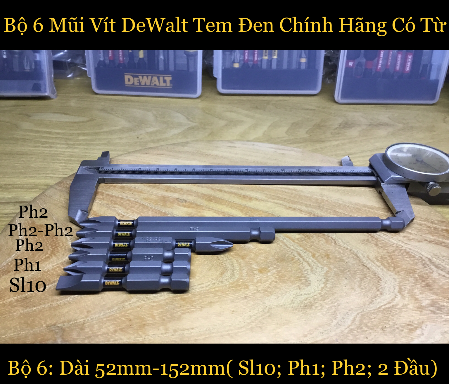 [HCM]Bộ 6 Mũi Vít DeWalt Tem Đen Chính Hãng Có Từ