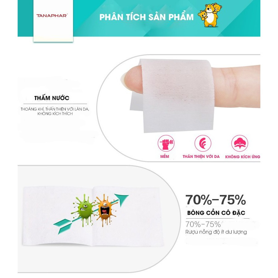 10 miếng bông tẩm cồn sát trùng TANAPHAR