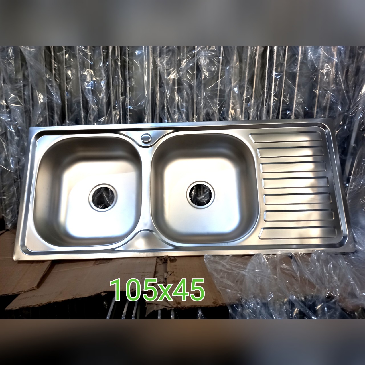[INOX ROYAL] CHẬU RỬA CHÉN BÁT 2 HỘC 1 CÁNH INOX 304 - CHẬU DẬP