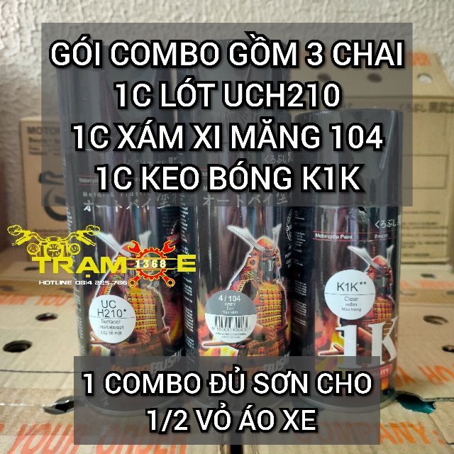 Combo Sơn Xịt Samurai Màu Xám Xi Măng 104 (Bộ 3 Chai Đủ Quy Trình Bền Đẹp)