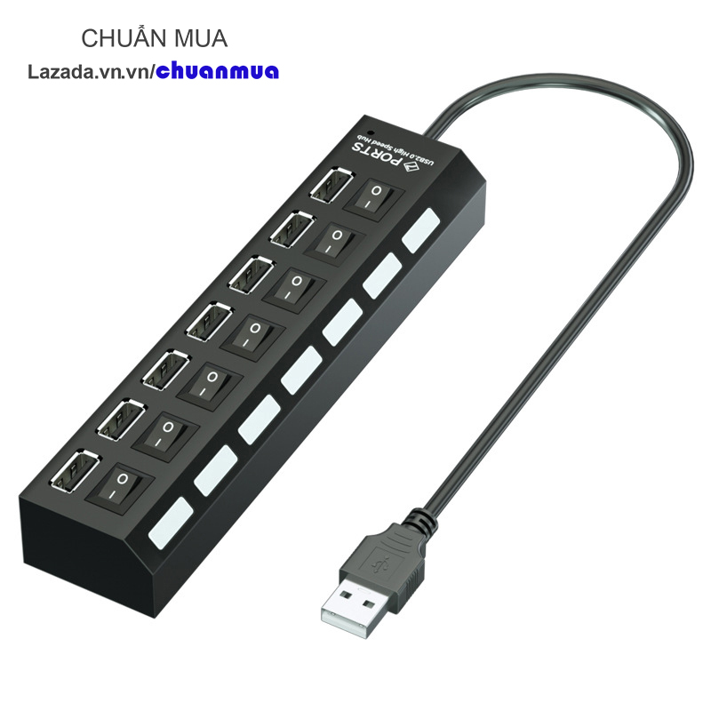 Hub USB 2.0 7 Cổng USB Mở Rộng Kết Nối đa Năng với Laptop PC USB Port Splitter ( Bộ Chia Cổng USB Có Công Tắc Đèn Led )