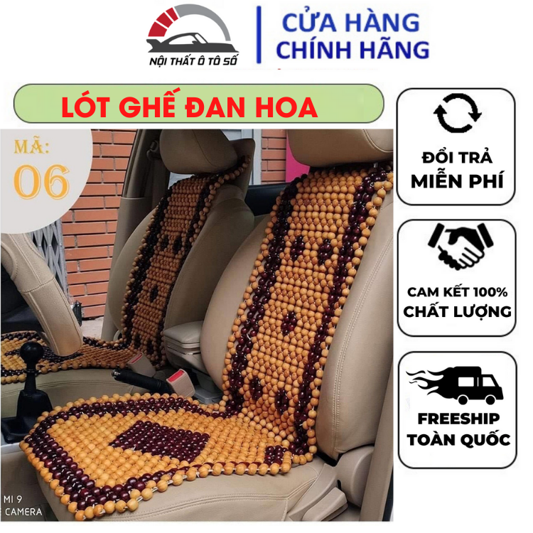 Lót Ghế Ô Tô Hạt Gỗ Đan Hoa - Gỗ Thông Lào - Mẫu Quàng Vai - Mùi Tự Nhiên - Cho Xe 4-5-7 Chỗ, Xe Bán Tải, Xe Tải