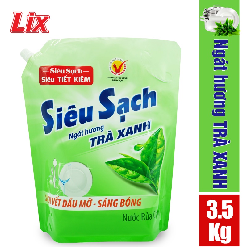 Nước rửa chén Lix siêu sạch Trà xanh 3.5kg(túi)