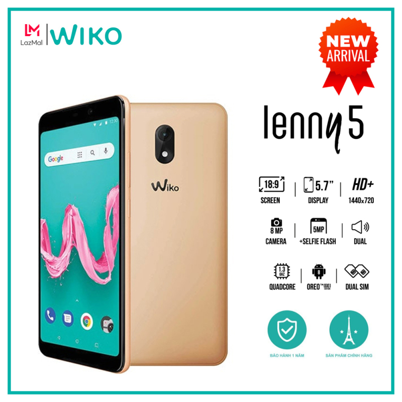 Điện thoại Wiko Lenny 5 - Ram 1GB, Rom 16GB, Pin 2800mAh, Màn hình 5.7, Camera 8MP, Selfie 5MP Flash - Hàng chính hãng