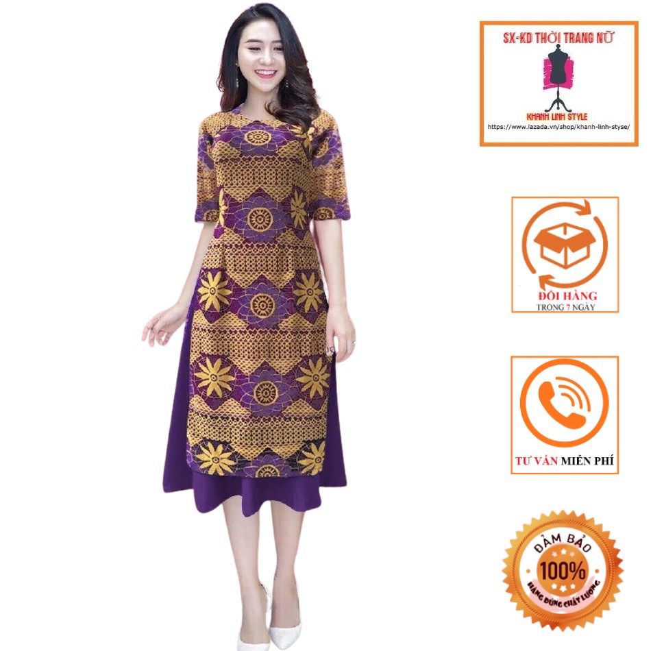 [4.4 Hoàn tiền 15%][HCM]Áo dài ren thổ cẩm - 07A