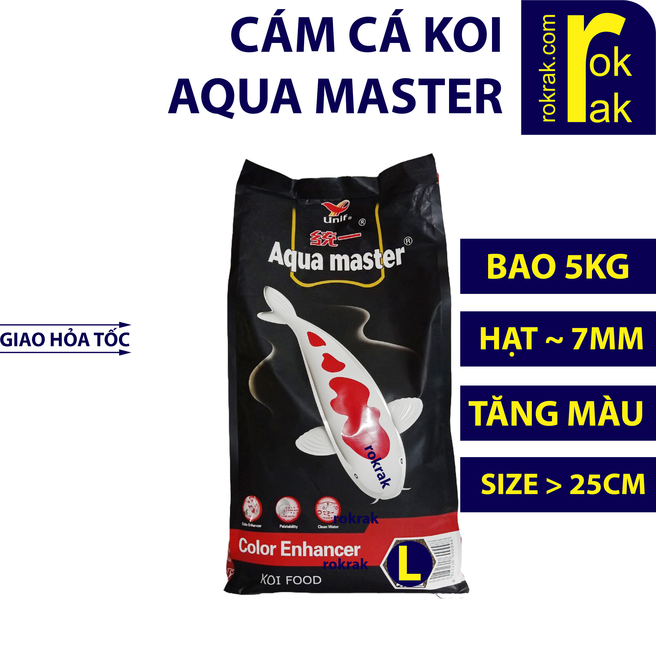 Thức ăn cá Aqua master (bao 5kg Aquamaster COLOR ENHANCER size L) cho Koi