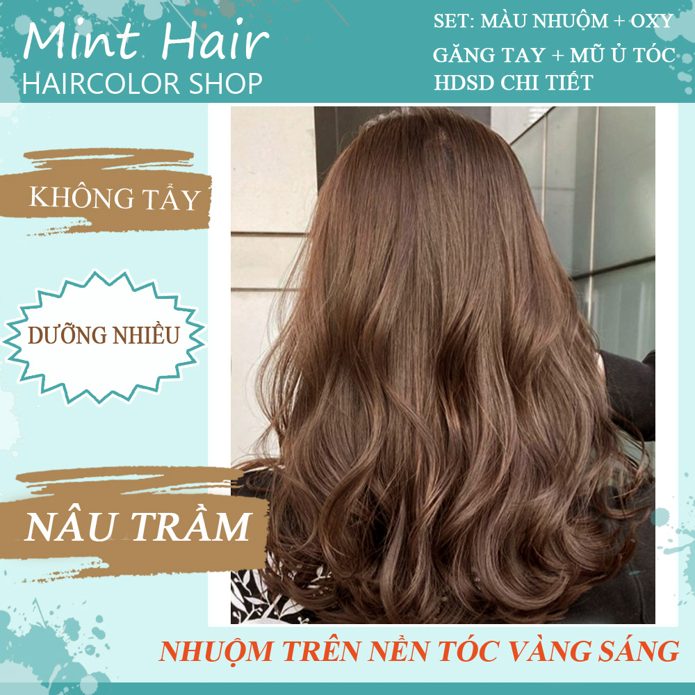 Kem Nhuộm Tóc Tại Nhà Thảo Dược Nâu Trầm-Nhuộm Trên Nền Đen- Tặng Oxy