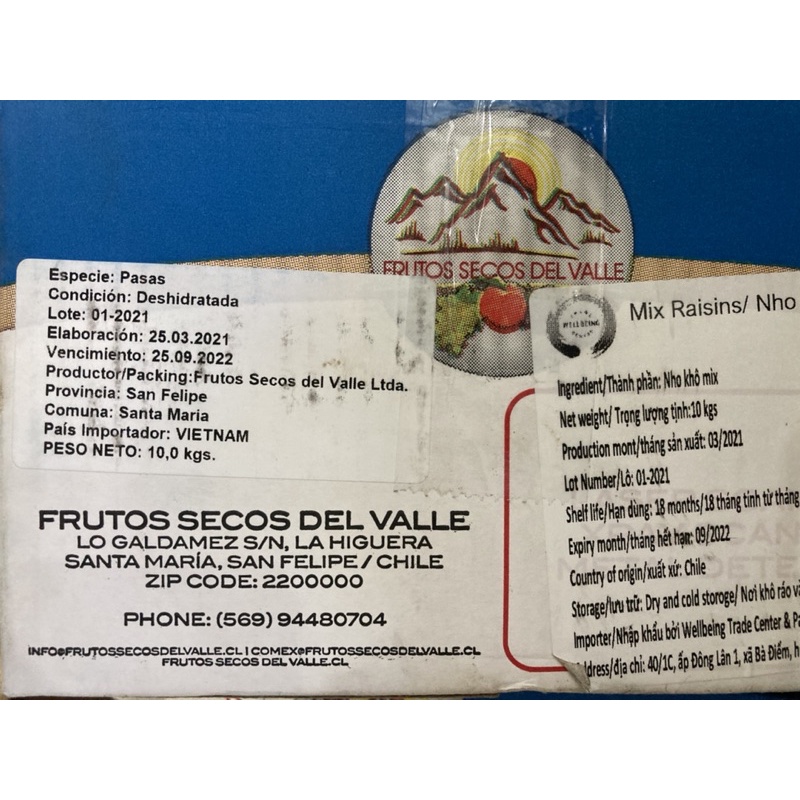 Nho khô 3 màu Chile 500g