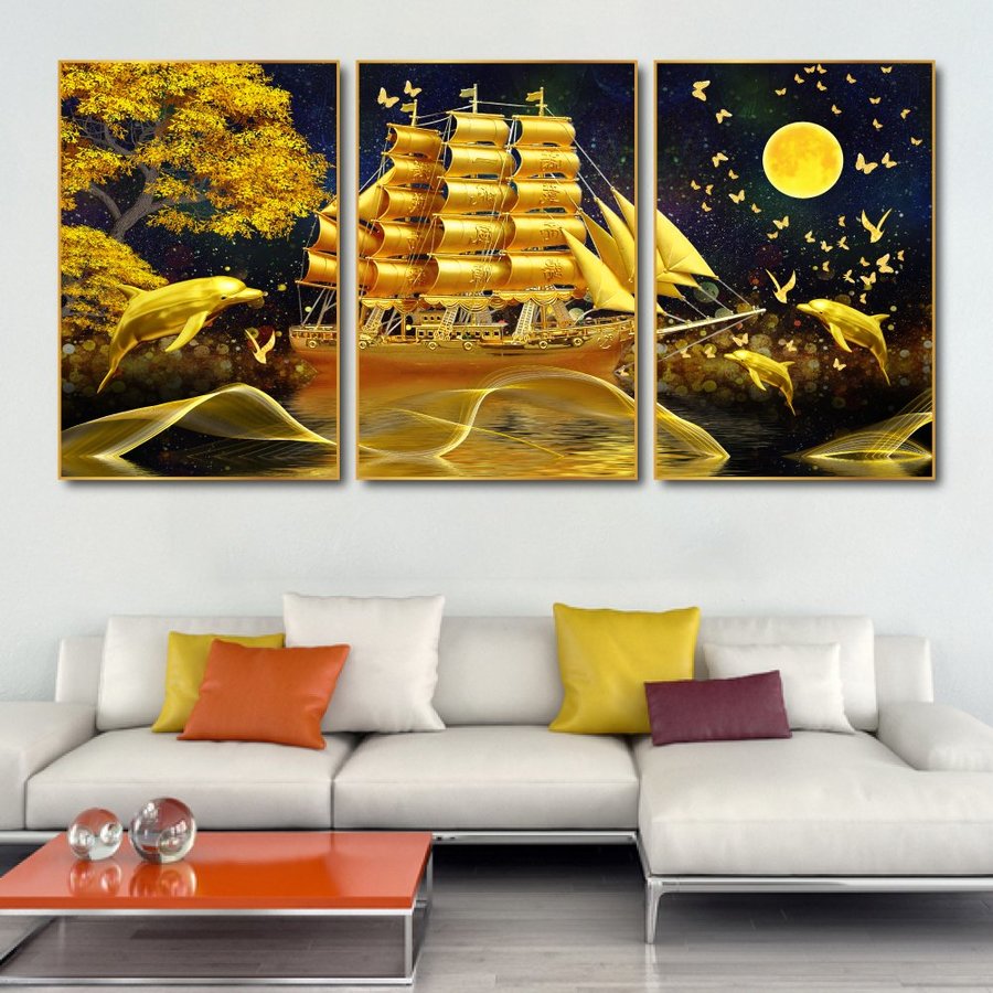 Tranh thuận buồm xuôi gió treo phòng khách tranh phong thủy mệnh thổ tranh tráng gương đẹp decor phòng làm việc tài lộc hiện đại