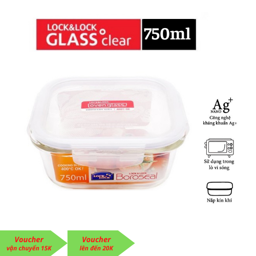 Hộp thuỷ tinh chịu nhiệt lock&lock 750ml, Hộp đựng cơm đi làm Lock&Lock 750ml LLG224