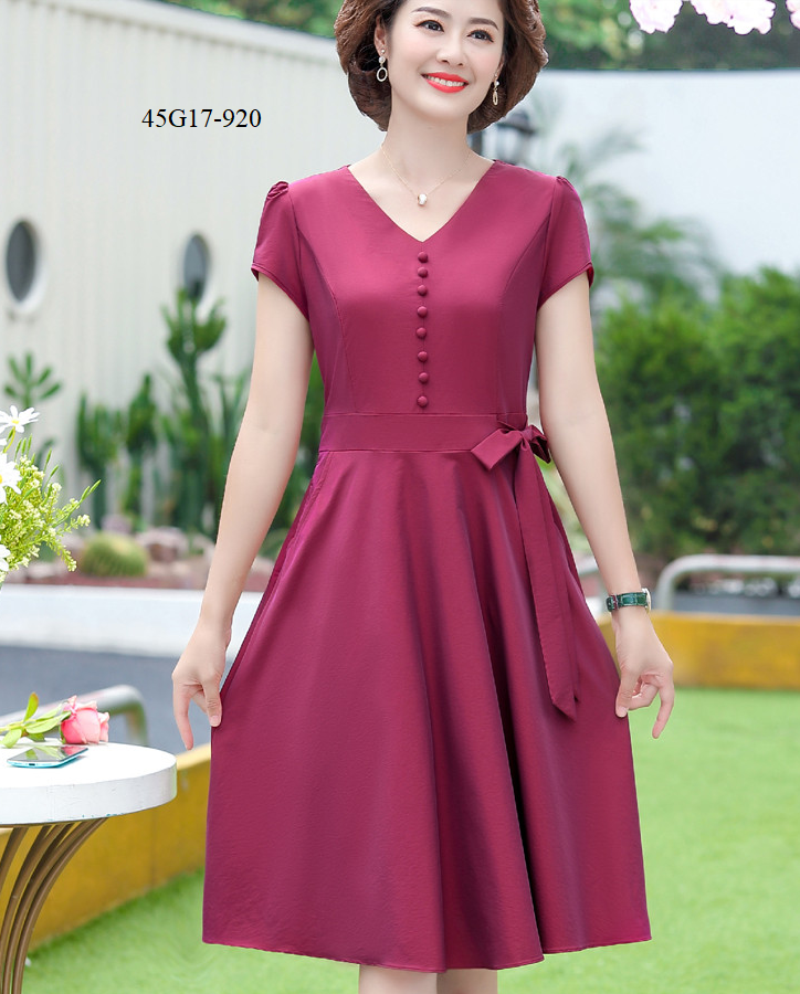 ĐẦM XÒE CỔ TIM THẮT EO TRUNG NIÊN