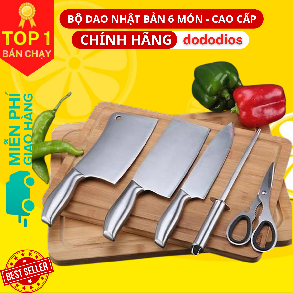 Bộ dao nhật 6 món nhà bếp japan - bộ dao nhà ăn 6 món inox cao cấp - hàng chính hãng dododios