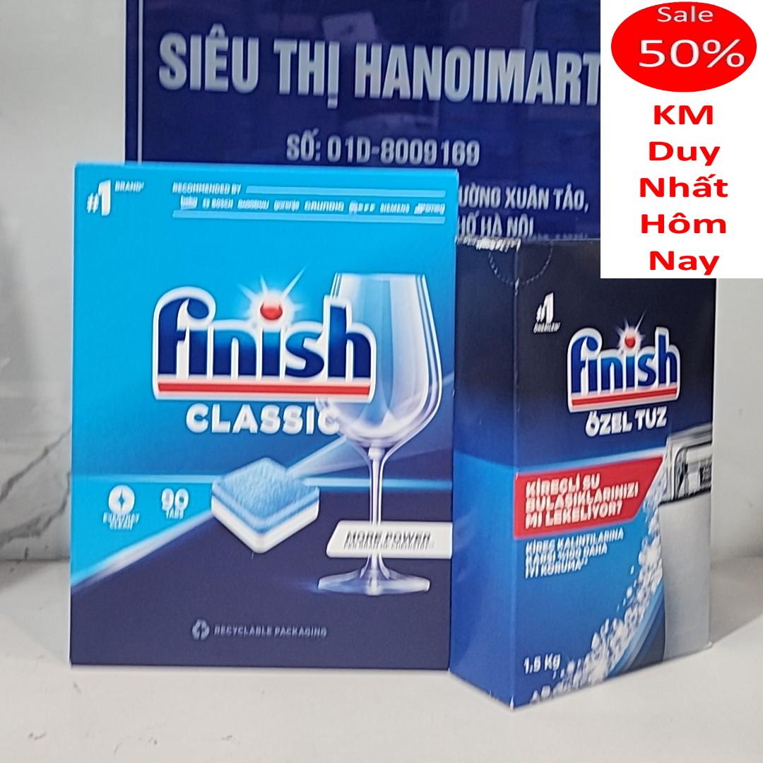 Viên rửa bát finish 100 viên , Combo Viên finish classic 90V hoặc muối rửa bát finish 1.5kg dùng cho máy rửa bát
