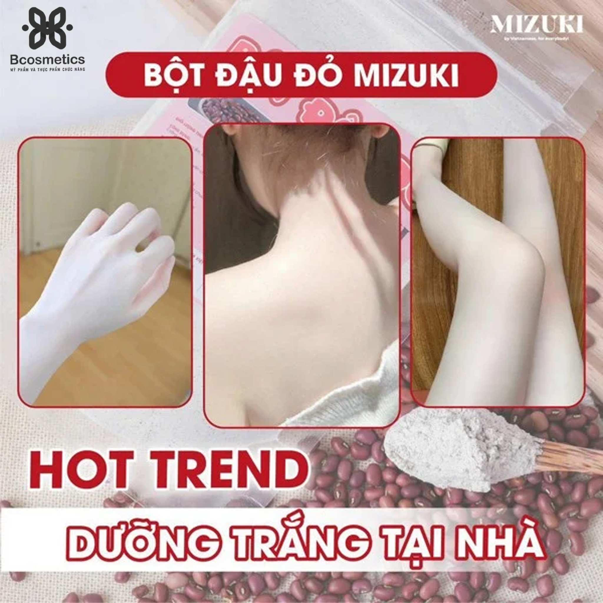 Bột Đậu Đỏ Mizuki Nguyên Chất, Ủ Trắng Sáng Da