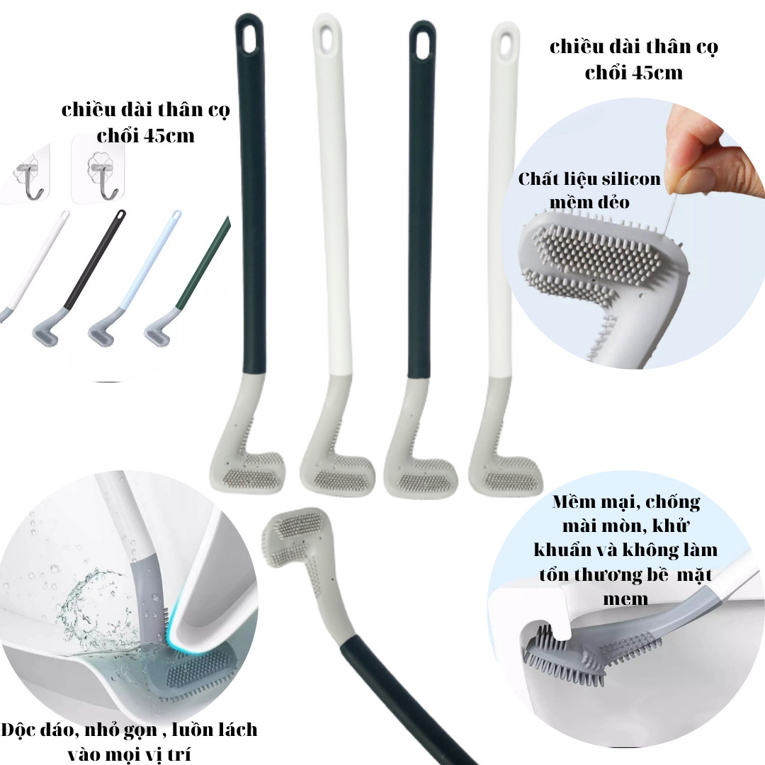 Chổi Cọ TOILET Thông Minh SILICON Đầu Cong Mẫu Mới Nhất, Đầu Bàn Chải Bồn Cầu Silicon, Công Cụ Làm Sạch Khử Trùng Mạnh Mẽ Không Có Ngõ Cụt Nhà Vệ Sinh Phụ Kiện,Bàn Chải Đánh Golf Sáng Tạo