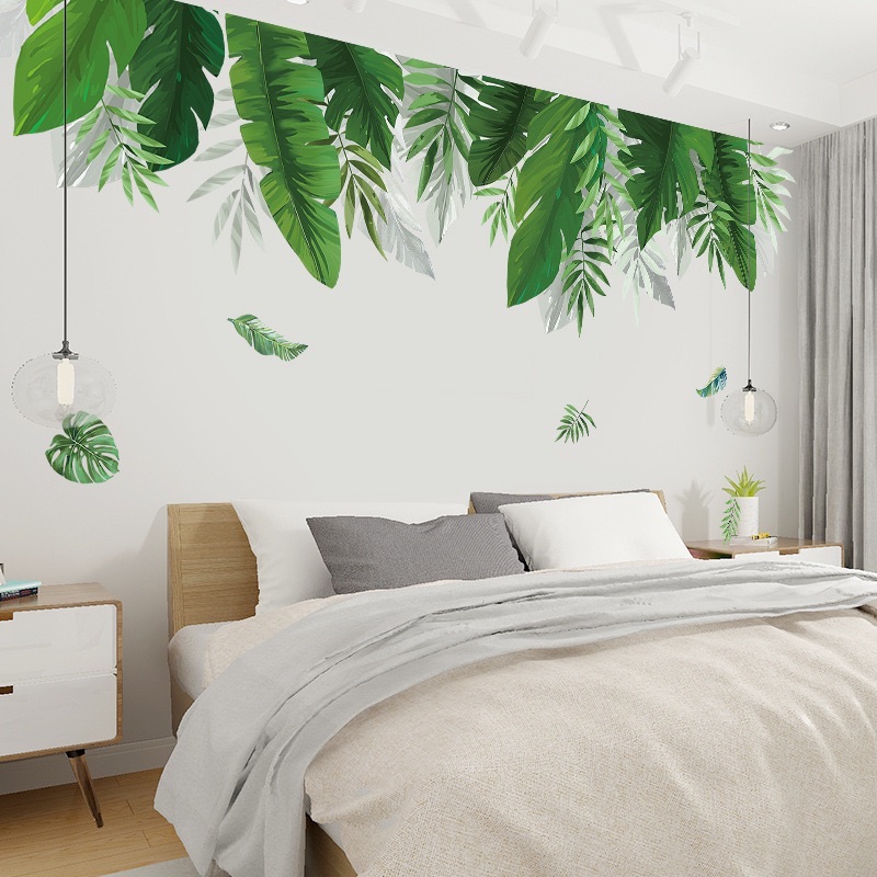 Decal tranh dán tường tán lá cây xanh nhiêt đới