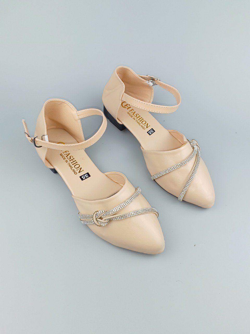GIÀY SANDAL BÍT MŨI BÍT GÓT PHỐI VIỀN KIM TUYẾN