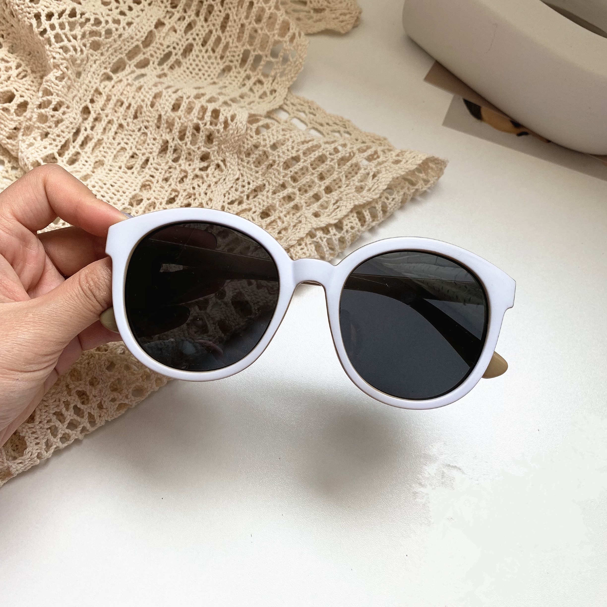 Mắt Kính Râm Chống Nắng Nữ Kính Mắt Thời Trang Màu Trắng Thanh Lịch