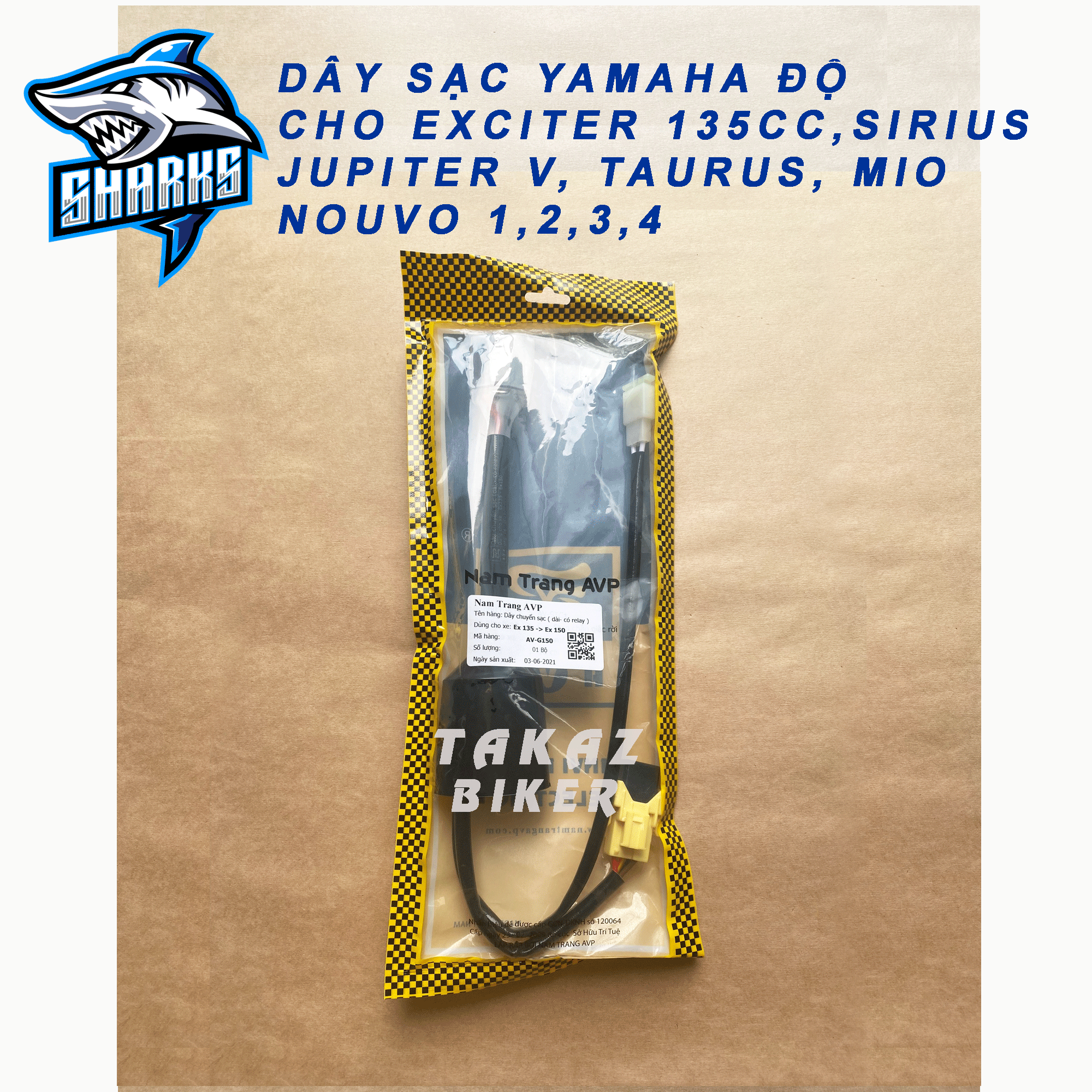 Sợi Dây Sạc Yamaha Độ Cho Exciter 135cc Sirius Jupiter Taurus Mio Nouvo 1234 ( Không Kèm Theo Sạc ) mẫu mới ko relay