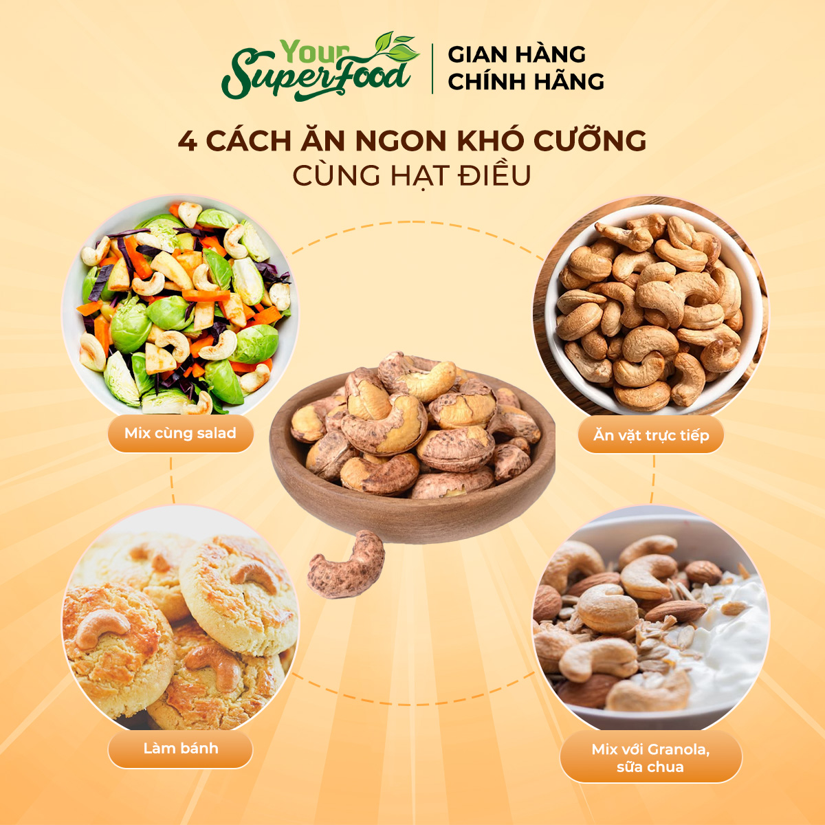 Hạt Điều Rang Củi Vỏ Lụa Loại A (hộp 240g) Your Superfood