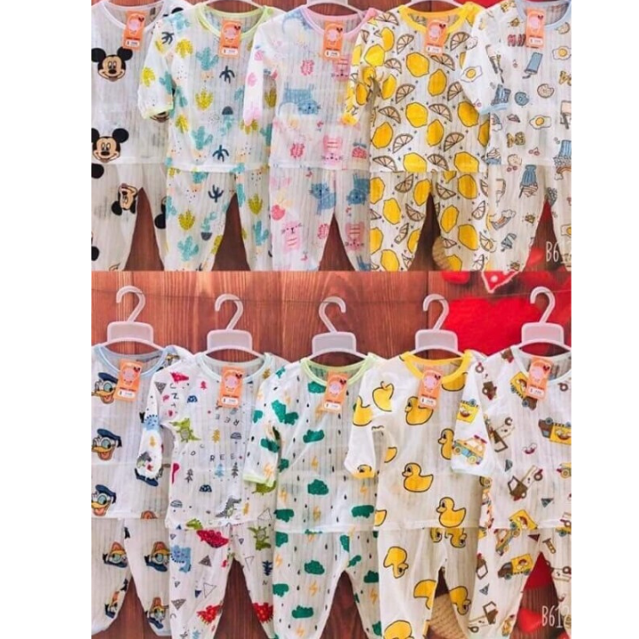 Combo 5 bộ dài cotton giấy cài vai cho bé