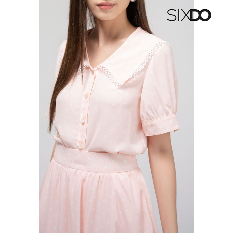 Áo sơ mi nữ họa tiết chấm bi trắng SIXDO