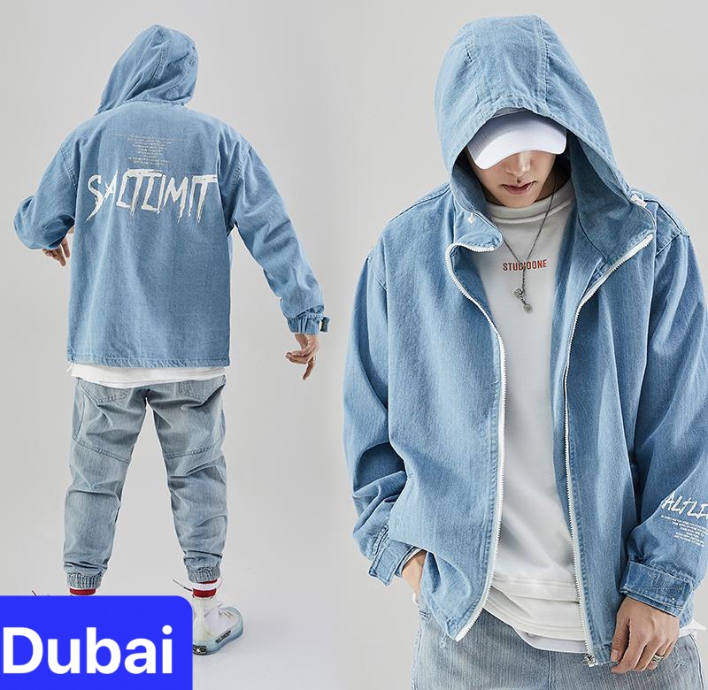 ÁO KHOÁC JEAN NAM CHẤT BÒ XANH BIỂN CHỮ SLIM CÓ NÓN LIỀN HONG KONG CHẤT MEN NGẦU DB-101- DUBAI FASHION