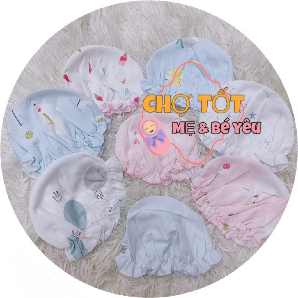 Nón Sơ Sinh Cotton Chun Bèo Mềm Bé Gái (0-3 tháng)