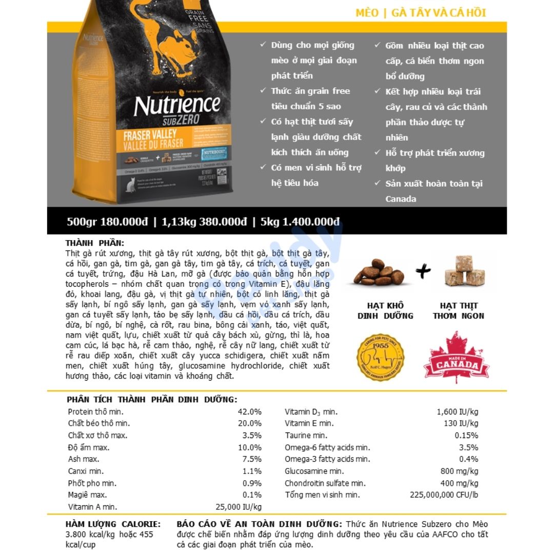Hạt Nutrience SubZero Cho Mèo Mọi Độ Tuổi (Nhập khẩu Canada)