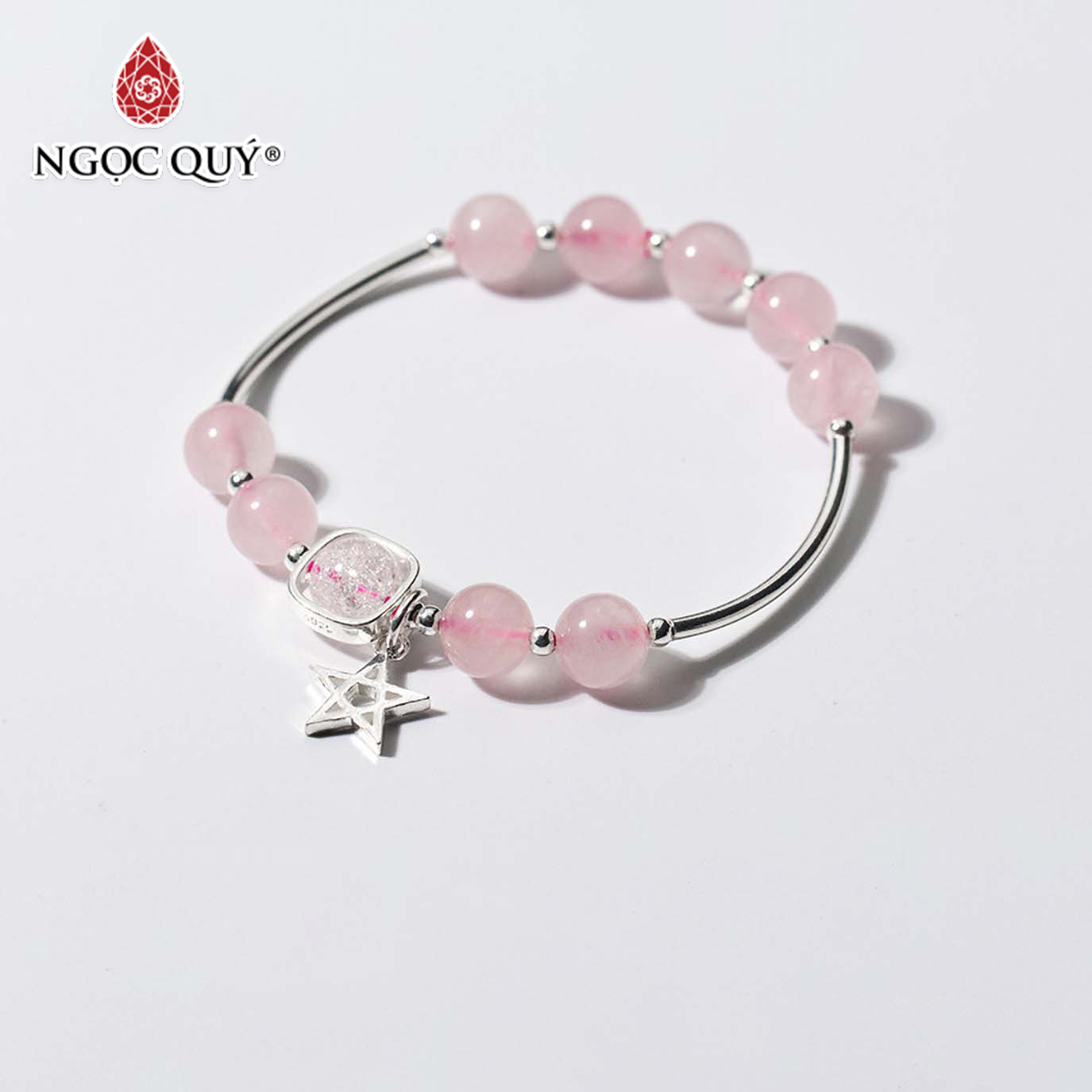 [HCM]Vòng tay đá thạch anh hồng phối charm ngôi sao 5 cánh mệnh hỏathổ - Ngọc Quý Gemstones