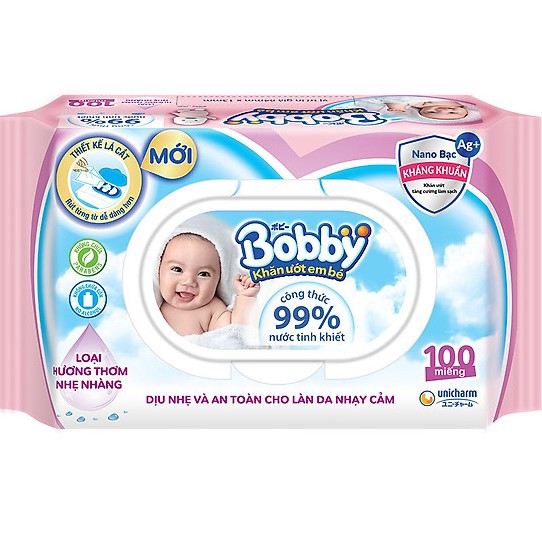 KHĂN ƯỚT BOBBY CÓ MÙI/KHÔNG MÙI 80 TỜ/100 TỜ