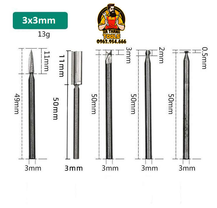 Bộ 5 mũi chạm khắc làm gỗ lũa mini trục 3mm