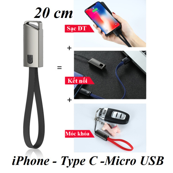 Cáp sạc iPhone Lightning – Type C – Micro USB loại ngắn 20 cm mẫu 2
