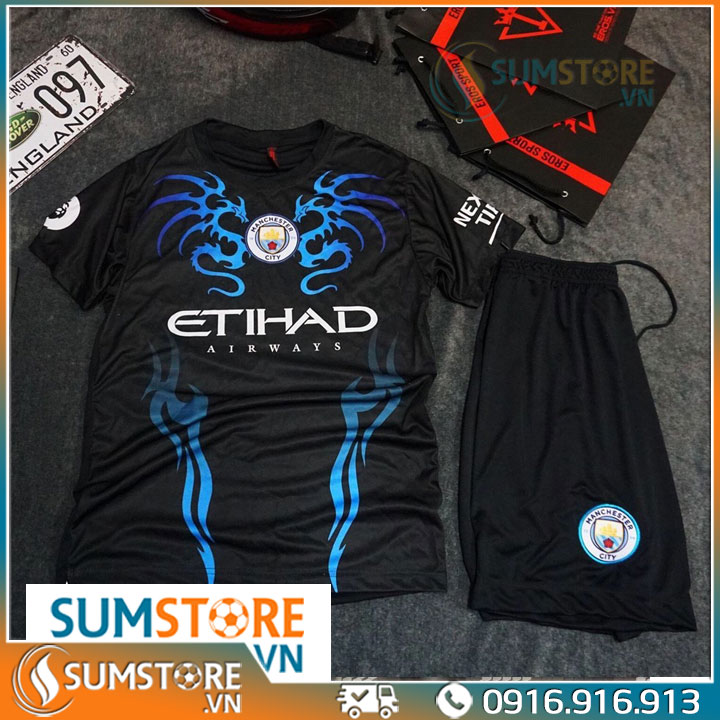 Áo Bóng Đá CLB Man City Dragon Đen Cực Chất Vải Thun Lạnh Thái Cao Cấp (Có Kèm Hình Thật)
