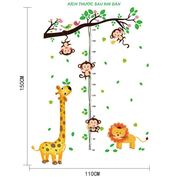 [HCM]Decal Dán Tường Thước Đo Khỉ Con Đu Dây