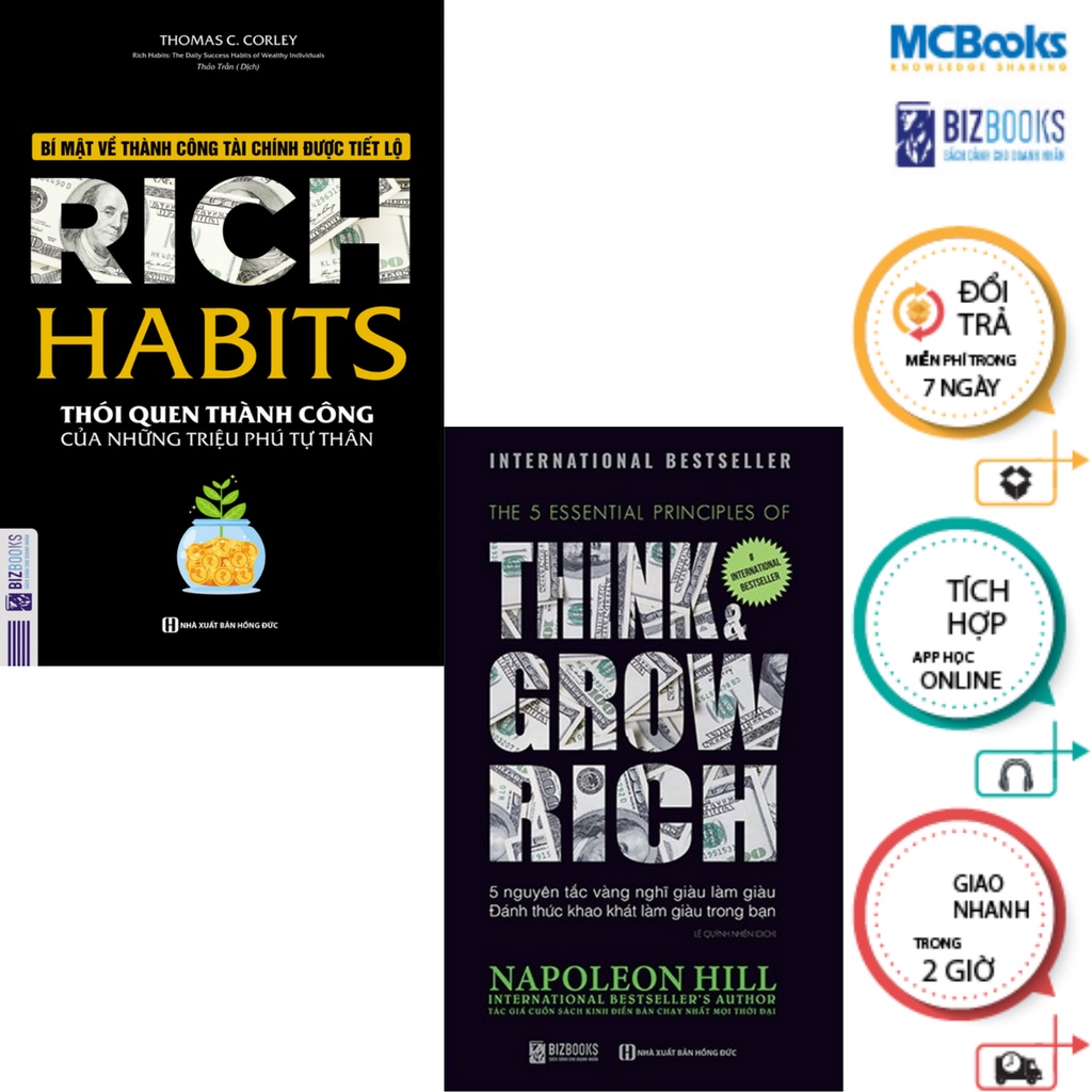 Sách - Combo 5 nguyên tắc vàng nghĩ giàu làm giàu - Rich Habits - Thói Quen Thành Công Của Những Triệu Phú Tự Thân - McBooks
