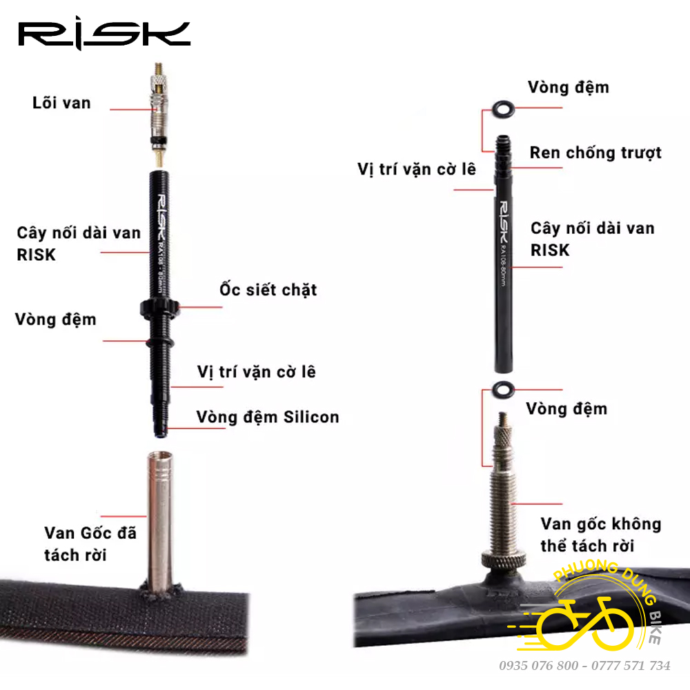 Bộ 2 đầu nối van ruồi Xe Đạp - van Pháp RISK