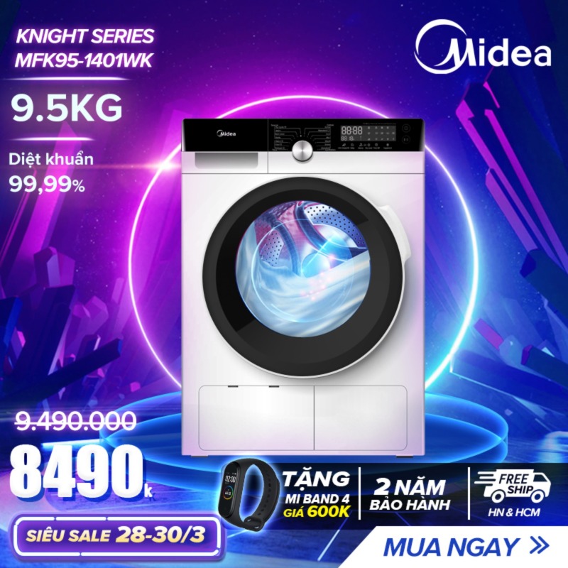 Bảng giá Máy Giặt Cửa Trước 9.5kg Midea MFK95-1401 (Diệt Khuẩn, 14 Chế Độ Giặt) - Hàng Phân Phối Chính Hãng Bảo Hành 2 Năm Điện máy Pico