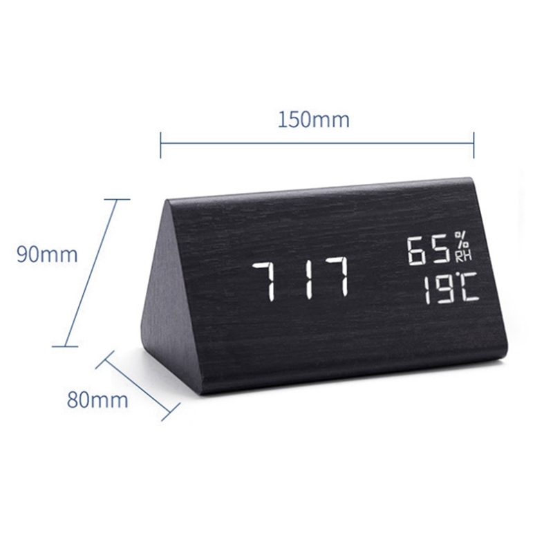 Alarm Clock Digital Wood LED Table Clock with Humidity and Temperature Display USB Power Connection