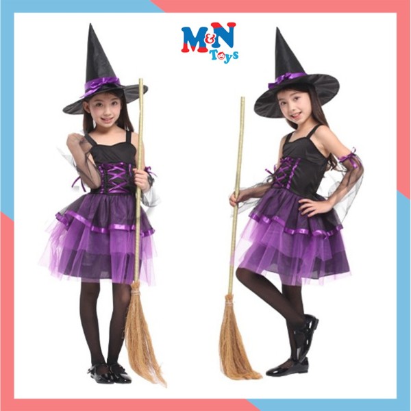 Bộ váy Phù thủy tím ngắn hóa trang Halloween cho bé từ 4-12 tuổi G-0195C