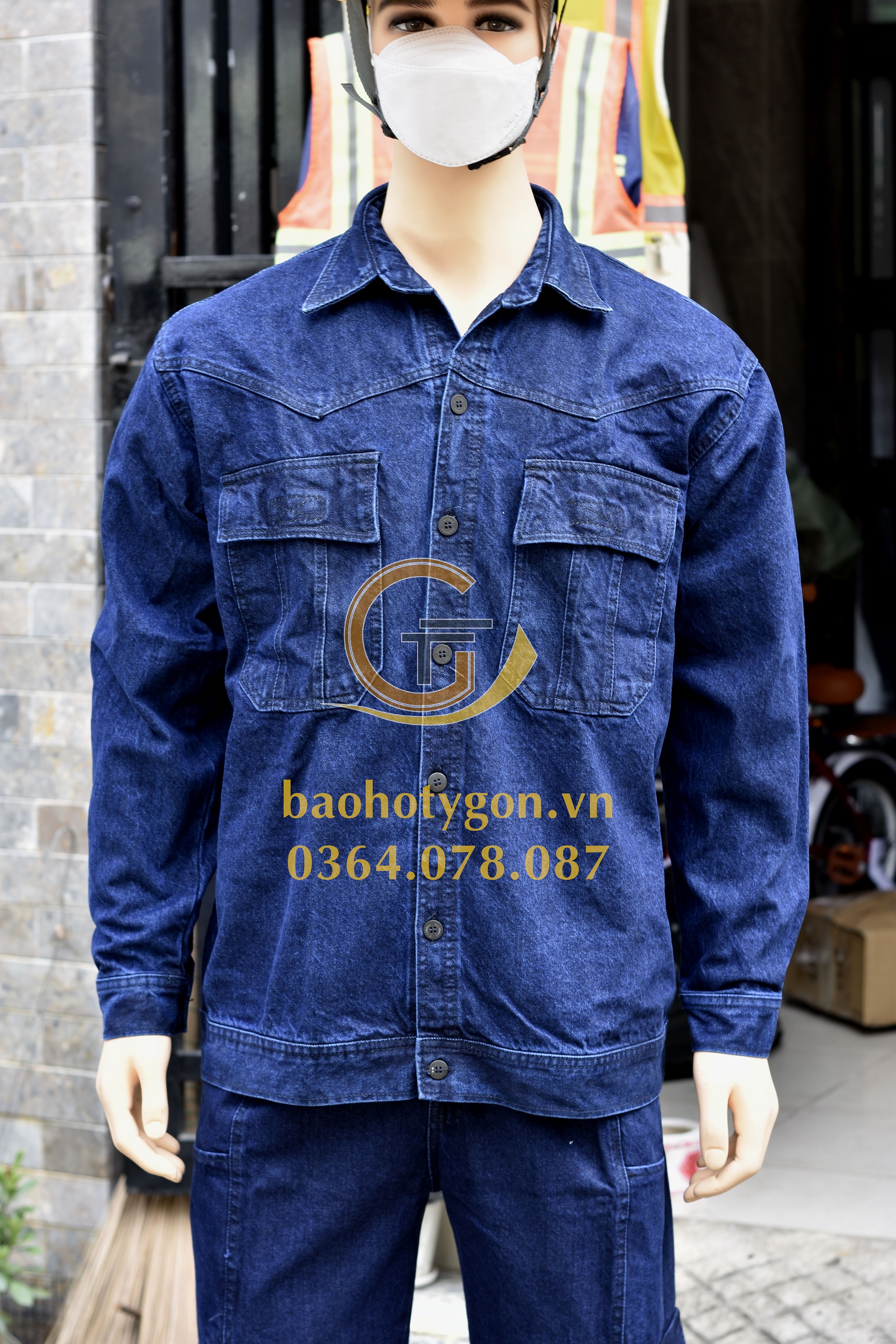 [Hình thực tế] Bộ quần áo Jean cho thợ điện, thợ hàn, vải dày dặn chống nóng, thấm mồ hôi.