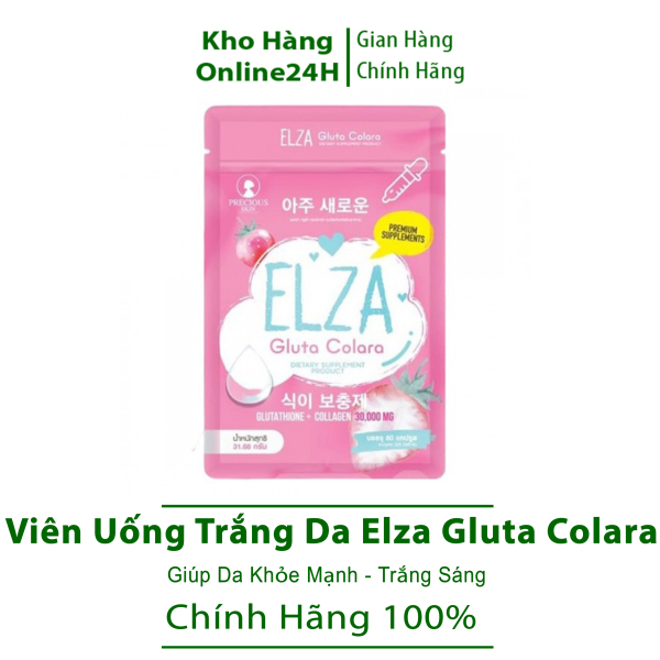 Viên uống trắng da mờ thâm nám tự nhiên Elza Gluta Corala Glutathione Collagen gói 60 viên giá rẻ