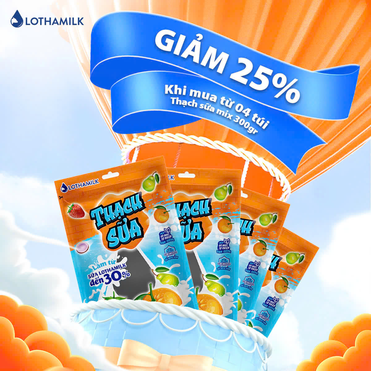 Thạch Sữa Lothamilk túi mix vị 300g