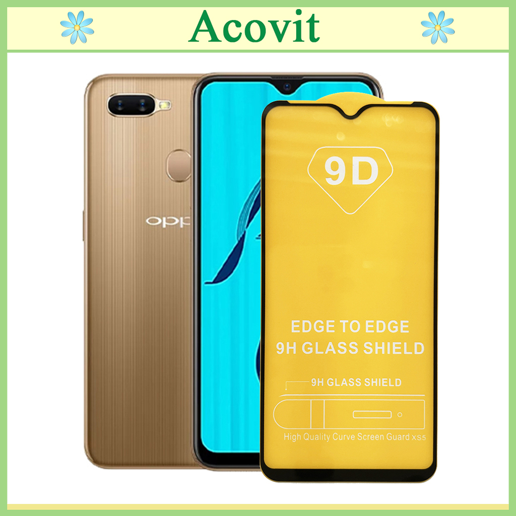 " Kính cường lực 9D OPPO A7 "_ FULL Màn Hình _ Độ Cứng 9H _ Anh thật Sản Phẩm _ ( Tặng kèm bộ giấy lau Màn hình) Acovit"