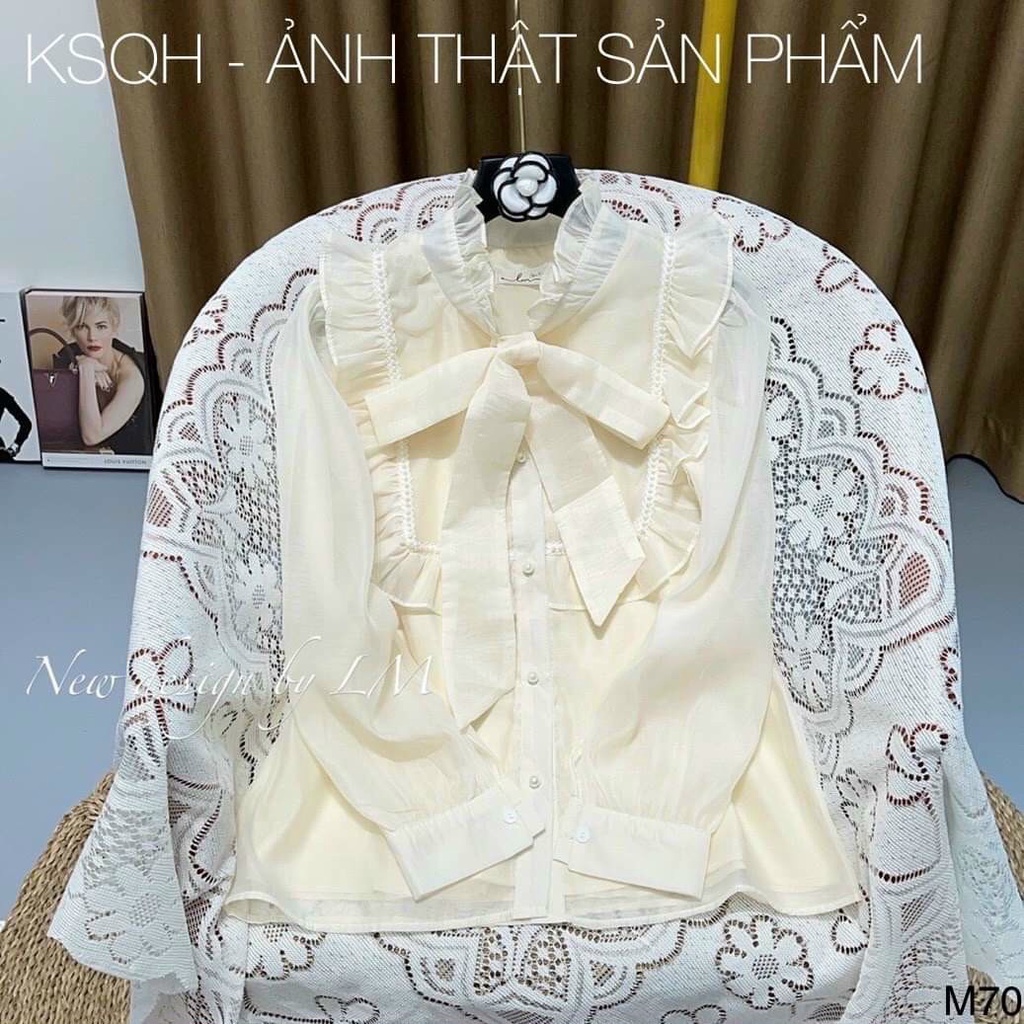 Áo sơ mi nữ cổ bèo cột nơ
