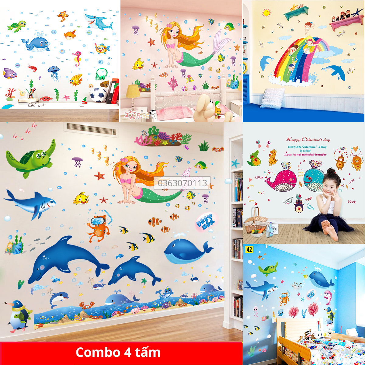 Decal dán tường cá và động vật dưới nước