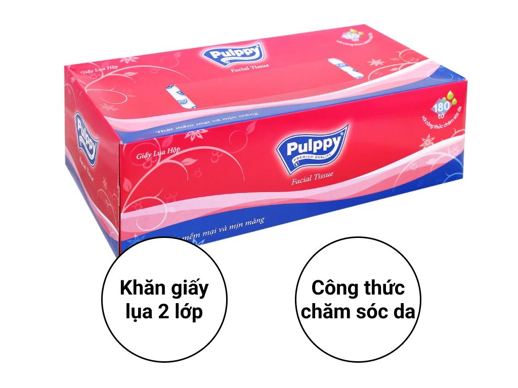 Khăn giấy lụa Pulppy hộp 180 tờ