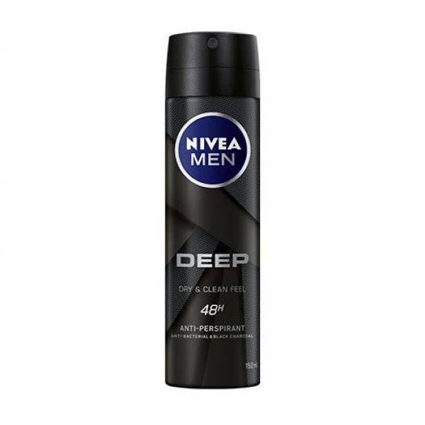 Xịt ngăn mùi toàn thân nam Nivea men Deep Dry & Clean Feel Black Carbon 150ml - Than đen hoạt tính cao cấp