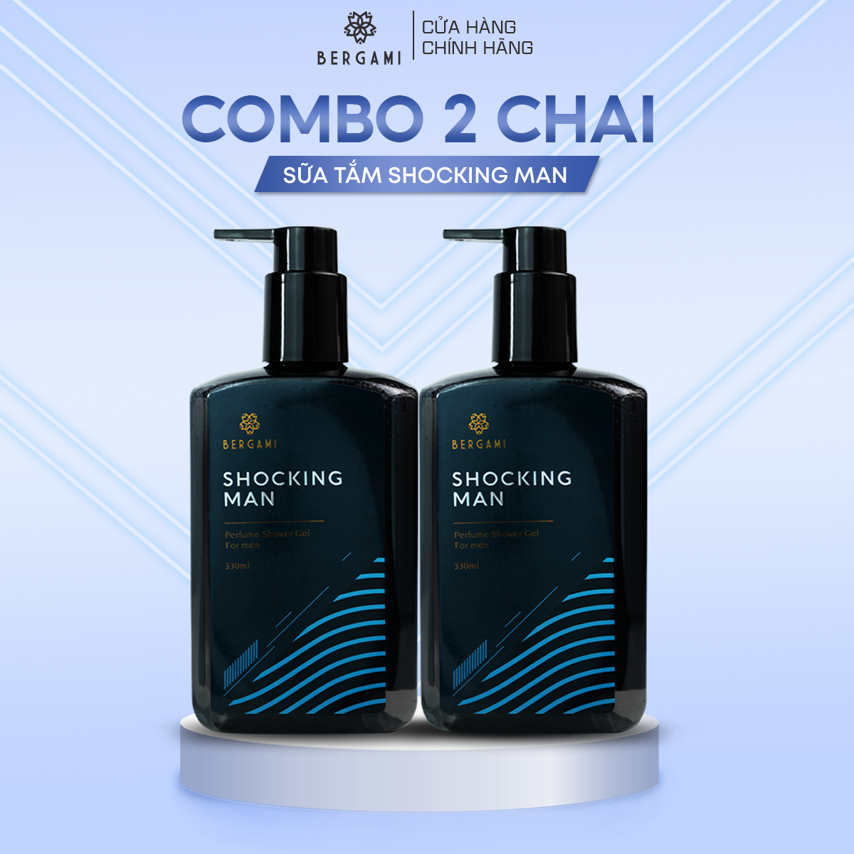 Combo 2 Sữa Tắm Nam Hương Nước Hoa Bergami Savage và Shocking Man, Ngừa Khuẩn Mùi Hương Nam Tính Lưu Hương 6H 330ml/chai