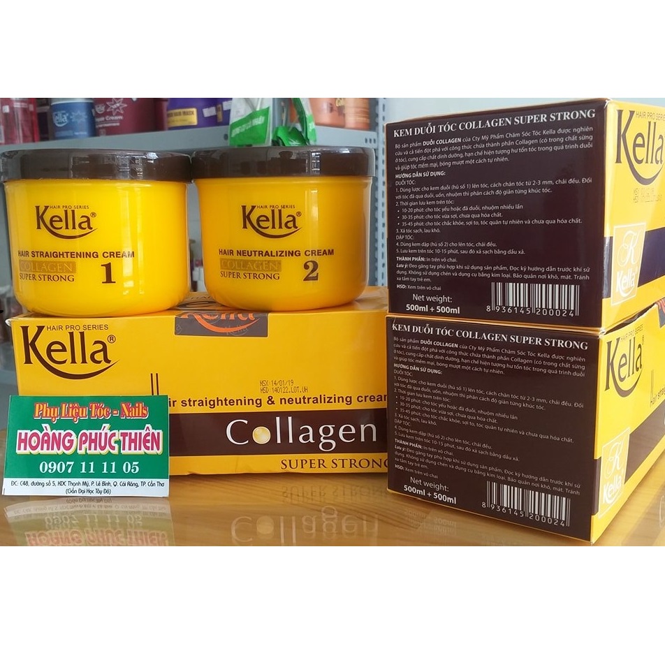 Cặp kem duỗi ép tóc kella collagen super strong